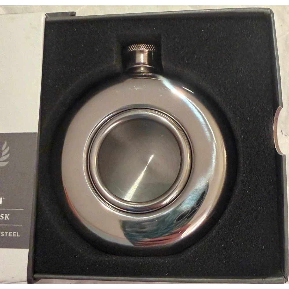 Viski Scope Flask 5 oz Polished Stainless Steel with Glass Porthole Window 3217